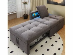 Best Sofá cama multifuncional - respaldo ajustable - reposabrazos con bandas luminosas LED - Puerto USB/Type-C - Gris Oscuro Sillón Cama