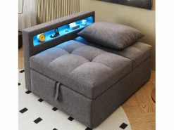 Best Sofá cama multifuncional - respaldo ajustable - reposabrazos con bandas luminosas LED - Puerto USB/Type-C - Gris Oscuro Sillón Cama