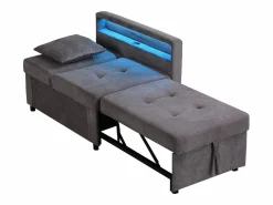 Best Sofá cama multifuncional - respaldo ajustable - reposabrazos con bandas luminosas LED - Puerto USB/Type-C - Gris Oscuro Sillón Cama