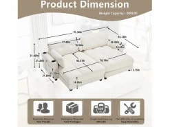 Sofá cama multifuncional de 1 plaza (salón/diván/sillón) - Puertos USB + almacenamiento - Ecológico - Ideal para estudios