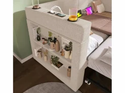OKWISH Sofá cama nido de 90 x 200 cm, lino , con cargador USB, portavasos y estante de almacenamiento (sin colchón)