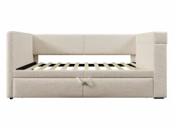 OKWISH Sofá cama nido de 90 x 200 cm, lino , con cargador USB, portavasos y estante de almacenamiento (sin colchón)