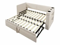 OKWISH Sofá cama nido de 90 x 200 cm, lino , con cargador USB, portavasos y estante de almacenamiento (sin colchón)