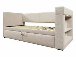 OKWISH Sofá cama nido de 90 x 200 cm, lino , con cargador USB, portavasos y estante de almacenamiento (sin colchón)