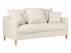 Outlet Sofá cama nórdico 3 plazas de tela efecto aterciopelado y madera clara LOUISE Sofá Escandinavo