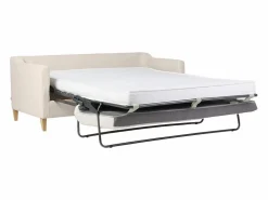 Outlet Sofá cama nórdico 3 plazas de tela efecto aterciopelado y madera clara LOUISE Sofá Escandinavo