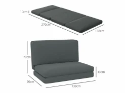 Sale Sofá cama plegable 3 en 1, funda de terciopelo, espuma gruesa, oscuro (270 x 138 x 10 cm) Gris