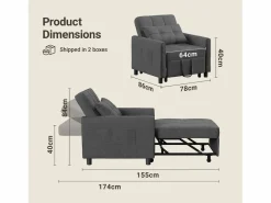 Discount Sofá Cama Plegable Bealife - Sillón Individual Convertible en Chaise Longue con Almohadilla Ajustable, Almacenamiento Integrado y Ruedas Gris antracita