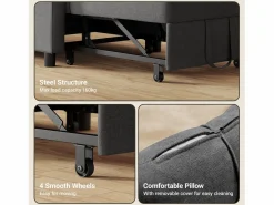 Discount Sofá Cama Plegable Bealife - Sillón Individual Convertible en Chaise Longue con Almohadilla Ajustable, Almacenamiento Integrado y Ruedas Gris antracita