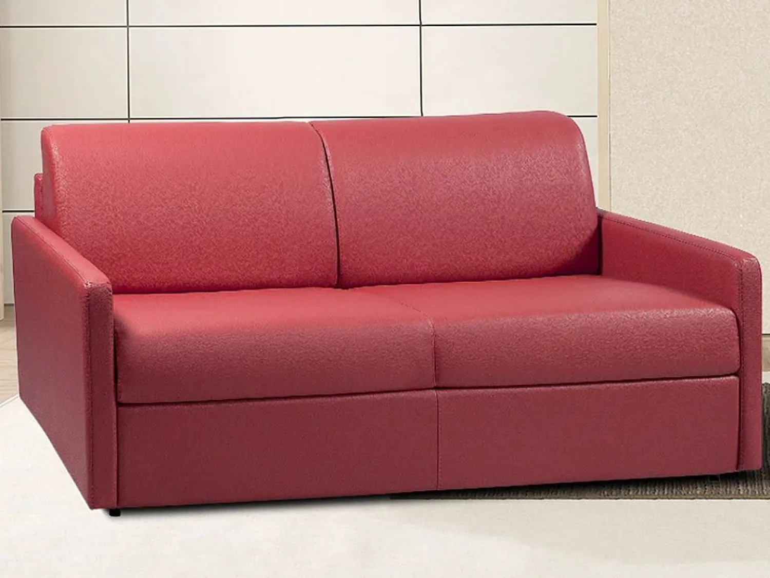 Vente-unique Sofá cama polipiel asiento viscoelástico 140 cm lamas anchas 14 cm CALIFE Rojo