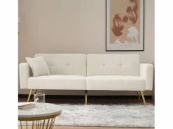 Clearance Sofá cama recto de 2 plazas en sherpa blanca, respaldo abatible en 3 posiciones - 175x64x72cm Sofá Cama