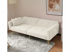 Clearance Sofá cama recto de 2 plazas en sherpa blanca, respaldo abatible en 3 posiciones - 175x64x72cm Sofá Cama