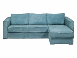 Vente-unique Sofá cama rinconera con apertura italiana de pana color turquesa - Capacidad Cama de 160 cm - Espesor de 18 cm LORETO