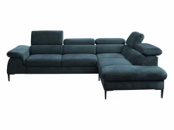 Vente-unique Sofá cama rinconera de tela verde azulado - Ángulo derecho - SEPINA de Pascal Morabito
