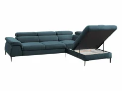 Vente-unique Sofá cama rinconera de tela verde azulado - Ángulo derecho - SEPINA de Pascal Morabito