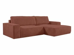 Vente-unique Sofá cama rinconera derecha de terciopelo con cordoncillo AMELIA Rosa