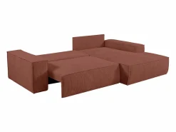 Vente-unique Sofá cama rinconera derecha de terciopelo con cordoncillo AMELIA Rosa