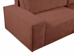 Vente-unique Sofá cama rinconera derecha de terciopelo con cordoncillo AMELIA Rosa
