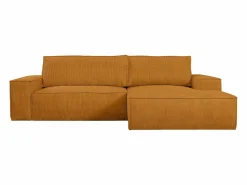 Vente-unique Sofá cama rinconera derecha de pana AMELIA Naranja claro