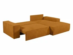 Vente-unique Sofá cama rinconera derecha de pana AMELIA Naranja claro