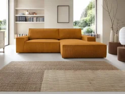 Vente-unique Sofá cama rinconera derecha de pana AMELIA Naranja claro