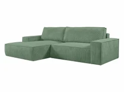 Clearance Vente-unique Sofá cama rinconera izquierda de pana color AMELIA Verde almendra