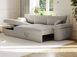 Vente-unique Sofá cama rinconera izquierda de pana de estilo charme francés vintage GUILLERMO