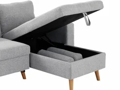 Vente-unique Sofá cama rinconera reversible de tela con arcón KORI
