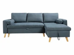 Clearance Vente-unique Sofá cama rinconera reversible de tela verde azulado con arcón KORI Azul verdoso