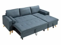 Clearance Vente-unique Sofá cama rinconera reversible de tela verde azulado con arcón KORI Azul verdoso