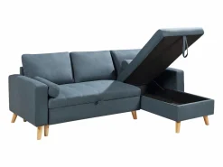 Clearance Vente-unique Sofá cama rinconera reversible de tela verde azulado con arcón KORI Azul verdoso
