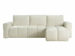 Vente-unique Sofá cama rinconera reversible de tela de felpa crema ISSORO