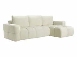 Vente-unique Sofá cama rinconera reversible de tela de felpa crema ISSORO