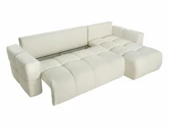 Vente-unique Sofá cama rinconera reversible de tela de felpa crema ISSORO