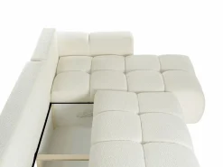 Vente-unique Sofá cama rinconera reversible de tela de felpa crema ISSORO