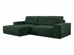 Online Vente-unique Sofá cama rinconera terciopelo canalé AMELIA - Ángulo izquierdo Verde pino