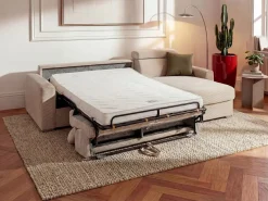 Discount Vente-unique Sofá cama rinconera tipo italiano de pana - Colchón de láminas de 160 cm VIZIR Beige