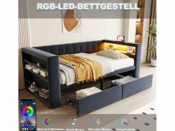 Clearance Sofá cama tapizado - 90 x 190 cm - con LED + enchufe + 2 cajones + estante - Franela - oscuro Cama Diván