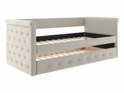Hot Vente-unique Sofá cama tapizado con cama nido, 2 x 90 x 190 cm, en tela - LOUISE Beige