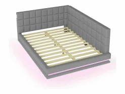 Discount ModernLuxe Sofá cama tapizado 160x200 cm - con banda luminosa LED - con toma USB - tejido de terciopelo - Gris
