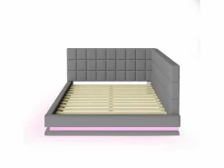 Discount ModernLuxe Sofá cama tapizado 160x200 cm - con banda luminosa LED - con toma USB - tejido de terciopelo - Gris