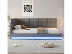 Outlet Sofá cama tapizado 90x200 cm - con banda luminosa LED - con toma USB - tejido de terciopelo - Cama Diván