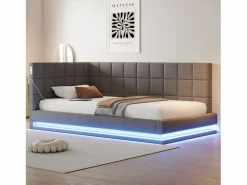 Outlet Sofá cama tapizado 90x200 cm - con banda luminosa LED - con toma USB - tejido de terciopelo - Cama Diván