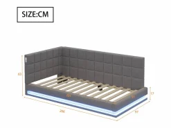 Outlet Sofá cama tapizado 90x200 cm - con banda luminosa LED - con toma USB - tejido de terciopelo - Cama Diván