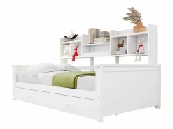 ModernLuxe Sofá cama 90x200 - con 2 cajones - con estantes - con somier de láminas - ​ (colchón no incluido)