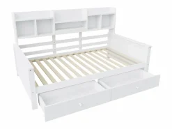 ModernLuxe Sofá cama 90x200 - con 2 cajones - con estantes - con somier de láminas - ​ (colchón no incluido)