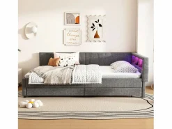 ModernLuxe Sofá cama 140x200 cm - con 2 cajones - con puertos USB + Type C - con luz LED - (colchón no incluido)