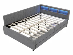 ModernLuxe Sofá cama 140x200 cm - con 2 cajones - con puertos USB + Type C - con luz LED - (colchón no incluido)