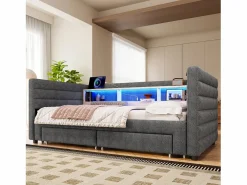 ModernLuxe Sofá cama 90x190 cm - con cama nido - con puertos USB + Type-C - con 2 cajones - banda luminosa LED - (colchón no incluido)