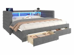 ModernLuxe Sofá cama 90x190 cm - con cama nido - con puertos USB + Type-C - con 2 cajones - banda luminosa LED - (colchón no incluido)